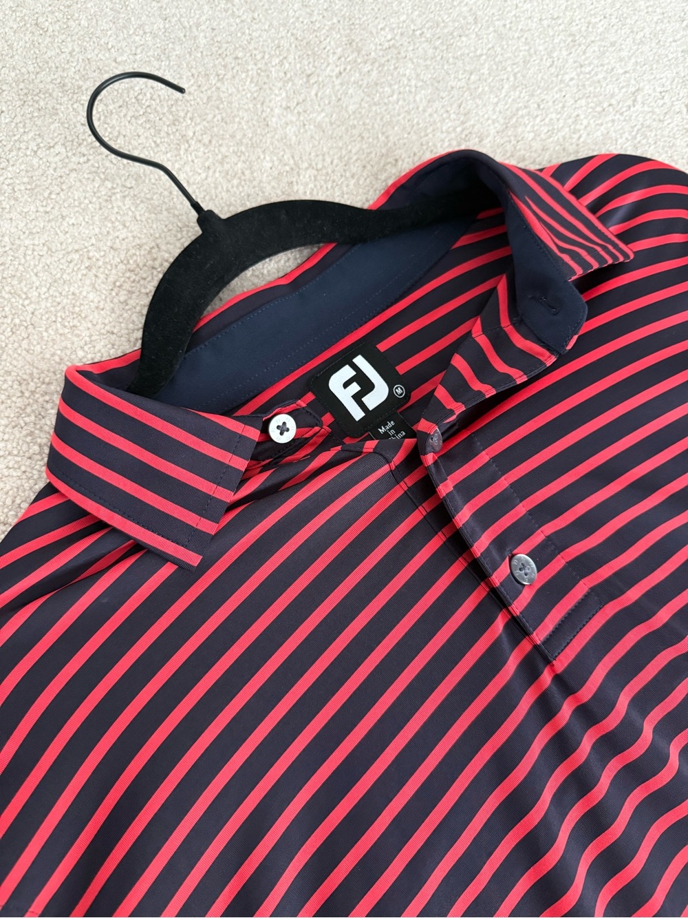 FootJoy Men’s Red and Navy Striped Golf Polo Shirt-size M